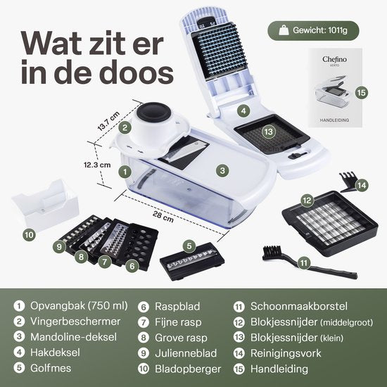 Mandoline Groentesnijder Set met Opvangbak – Groentehakker – Blokjessnijder – Julienne Snijder – Uiensnijder – RVS Messen – Groente Chopper met 8 Snijbladen – Keukensnijder