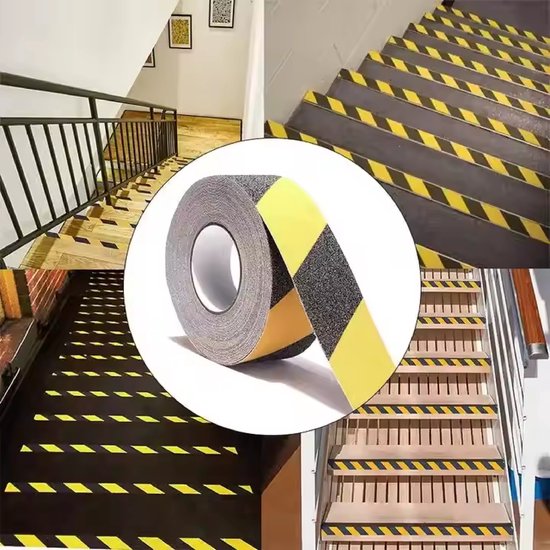 24ME® - Geel-Zwarte Antislip Waarschuwingstape – 5cm x 10 Meter – Veiligheidstape voor Trappen, Bedrijven of Thuis
