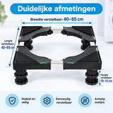 Wasmachine Verhoger Verstelbaar – Wasmachine Onderstel 40-65 cm – Hoogte 10-13 cm – Draagkracht 200 kg – Met Waterpas & Antislip – Voor Wasmachine, Droger en Koelkast