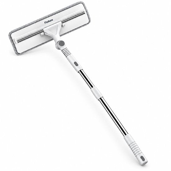 Raamwisser met Telescopische Steel – 2-in-1 Raamreiniger met Microvezel Inwasser – Uitschuifbaar 87-145 cm – 30 cm Wisser – Draaibare Kop