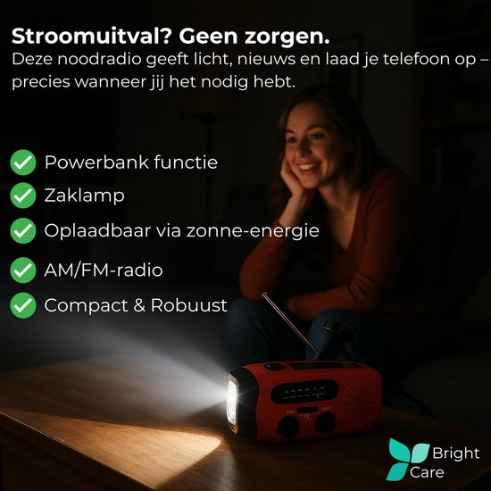 Bright Care® Noodpakket voor Thuis - Overleven bij Oorlog, Stroomuitval & Rampen - EHBO Kit - 2000mAh Noodradio met Powerbank - Overlevingspakket - 72+ uur Survival Kit