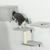 7-Delig Kattenklimmuur Set met Kattenhuis - Platformen - Grijs