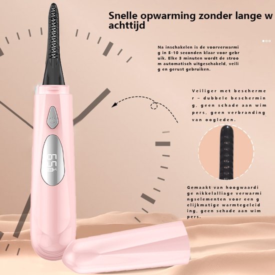 Elektrische Wimperkruller met Warmte – USB Oplaadbaar – 3 Temperatuurstanden – Langdurige Krul tot 24 Uur – Compact & Veilig