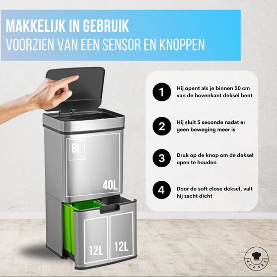 4cookz® Smart Waste Prullenbak Afvalscheiding met sensor 72
