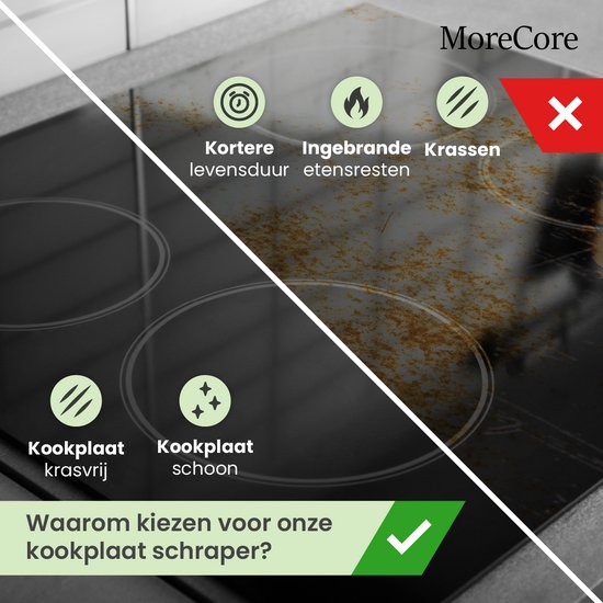MoreCore Kookplaat Schraper - Glasschraper - Glaskrabber - Inclusief 5 mesjes