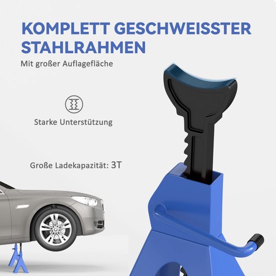 set 2 stuks Assteunen hoogteverstelbaar - autobok 3000 kg - 3 ton - Blauw