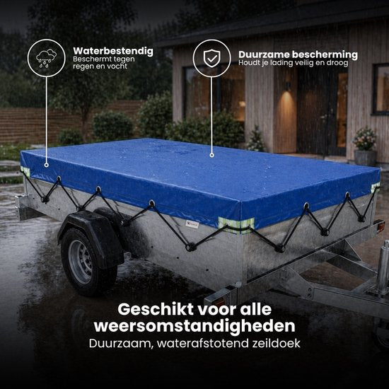 Aanhangwagen Afdekhoes - 258 x 138 x 5 cm - Blauw - Aanhangerzeil met Elastisch Koord - Waterafstotend - Aanhangwagnet