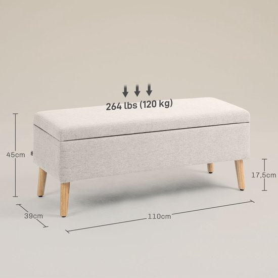 Bedbank Hocker op poten - Gestofferd - 110x39 cm - Beige