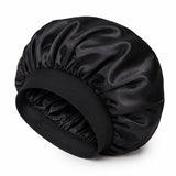 Satijnen Slaapmuts XL - Dubbelzijdig Satijn - Bonnet voor Krullen, Lang Haar & Vlechten - Extra Groot - Inclusief Haarborstel - Zwart