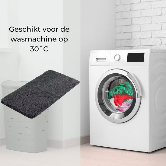 AKSA Home® Badmat 70x140 cm - Grote douchemat antislip - Badmat antislip - Badkamermat - Vloerkleed - Donkergrijs