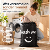 Waszak Groot – 92 x 61 cm – Opvouwbare Wasmand met Trekkoord – Grote Wasgoedzak voor Kleding, Handdoeken & Beddengoed – Lichtgewicht – Zwart