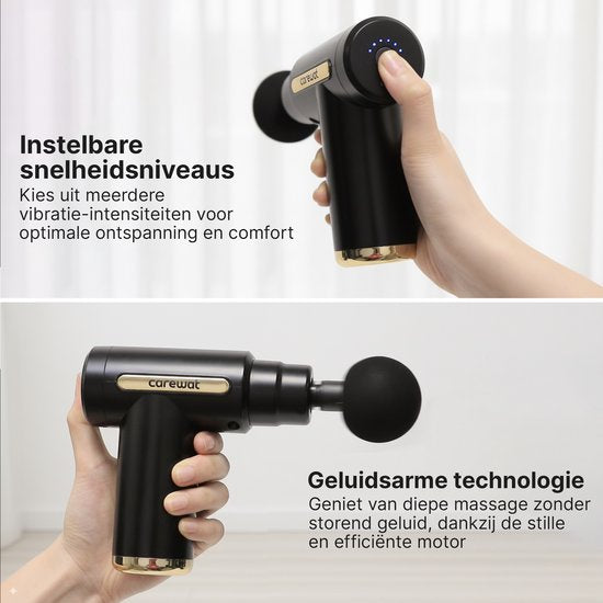Carewat Massage Gun – Spiermassage Apparaat met 4 Opzetstukken – Draadloos – Stil – Oplaadbaar via USB-C – Spierontspanner voor Nek, Rug en Benen