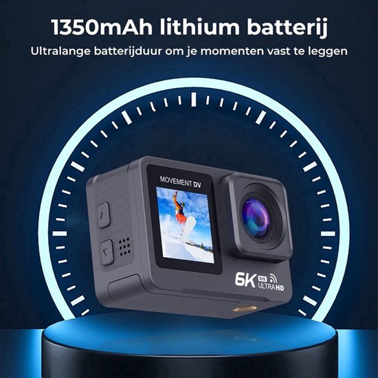 NovaWare Action Camera 6k - 50MP - Vlog Camera - Onderwater Camera - Actie Camera - Waterdicht tot 30M - Ultra 4K met 60FPS - Beeldstabilisatie EIS - IMX sensor