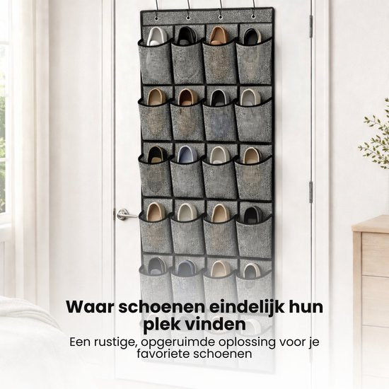 Schoenenkast Hangend - Schoenenzak 24 vakken - Opbergen van Schoenen aan Deur - Schoenenzak Grijs - Oplossing voor rondslingerende schoenen - Hoogwaardige Schoenenkast