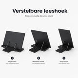 Boekenstandaard Verstelbaar – Boekenhouder – Kookboekstandaard – Leesstandaard – Documenthouder – Tabletstandaard – Opvouwbaar – Zwart