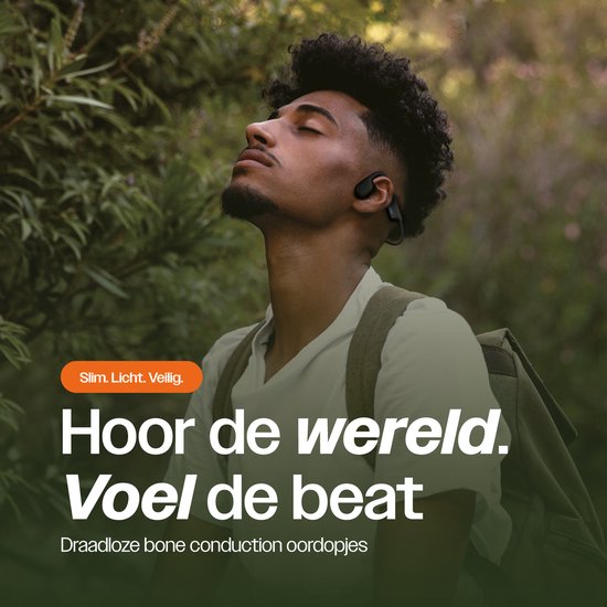 REBØNE® Urban Bone Conduction Headphone – Sport Oortjes Draadloos – Open Ear Hardloop Oordopjes – Bluetooth – 8 uur speeltijd – IPX6 – Zwart