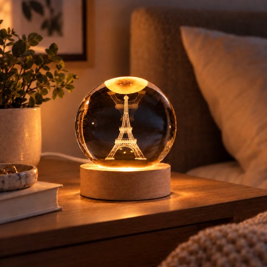 DMG Supply 3D Kristallen Bol Lamp - USB Oplaadbaar - LED Lamp - Nachtlamp - Tafellamp - Bureaulamp