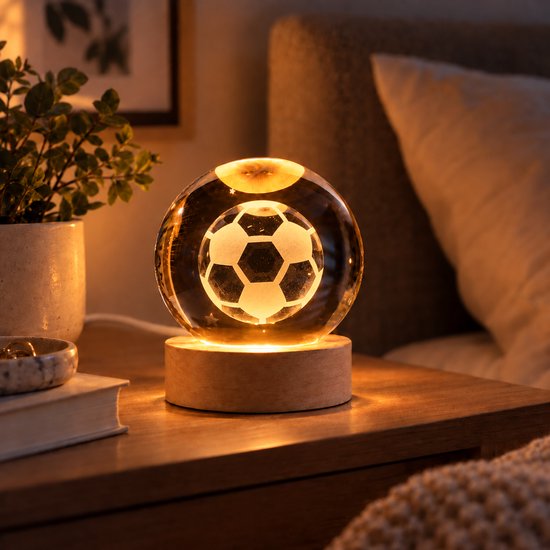 DMG Supply 3D Kristallen Bol Lamp - USB Oplaadbaar - LED Lamp - Nachtlamp - Tafellamp - Bureaulamp