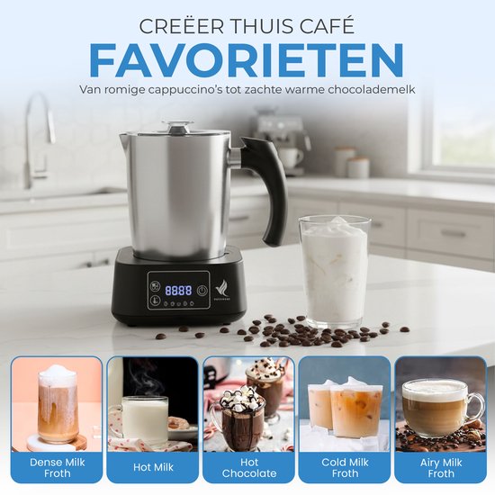 NovaWare Melkopschuimer met Schenktuit - Elektrisch – 5-in-1 Melkopschuimer Electrisch – Milk Frother - Melkschuimer Voor Melk – Melkklopper - RVS