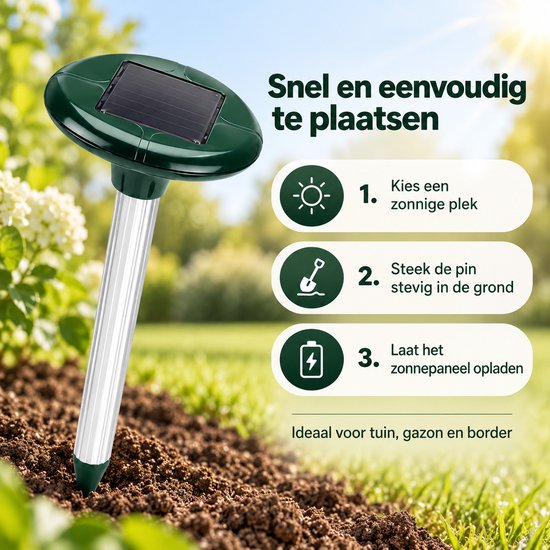 Mollenverjager op Zonne-energie – Solar Mollenverjager – Set van 2 – Voor Gazon, Tuin & Moestuin – Zonder Kabels – 35 cm