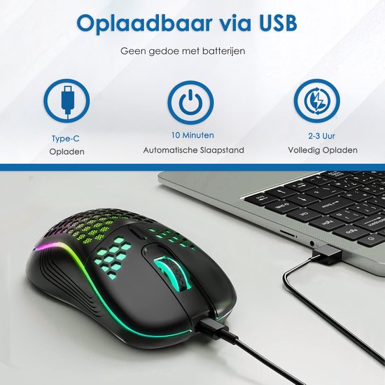 Pro Draadloze Gaming Muis - RGB Verlichting - 1600 DPI - USB Oplaadbaar - Ergonomisch - Voor PC & Laptop