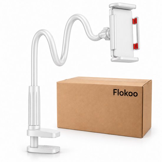 Telefoonhouder Bureau met Flexibele Arm – Telefoon- & Tablethouder met Tafelklem – 76 cm Verstelbare Arm – Voor Bed, Bureau & Tafel – Wit