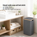 Wasmand met Deksel – Opvouwbare Wasmand – Wasbox 100L – Wassorteerder met Binnenzak – Grijs – Voor Badkamer, Slaapkamer en Wasruimte