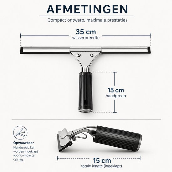 Raamtrekker 35 cm – Douchewisser – Wisser voor Douche, Ramen, Spiegel en Autoruit – RVS Glaswisser – Siliconen Raamwisser – Handtrekker – Douchetrekker Zwart-Zilver - Trekker