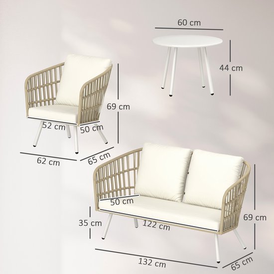 4goodz Tuinmeubelset 4-delig met salontafel bank en 2 stoelen - Creme