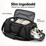 Sporttas 40L – 3-in-1 Sporttas, Reistas & Rugzak – Met Schoenenvak – Schoudertas met Rugzakbanden – Weekendtas – 58 × 26 × 26 cm – Zwart