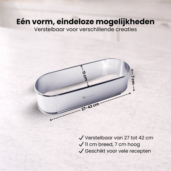 Roestvrijstalen sloffenring - Verstelbaar Bakframe - RVS - 27 - 40 cm – Sloffen – Taarten - Vruchtentaarten - Bakslof Verstelbaar