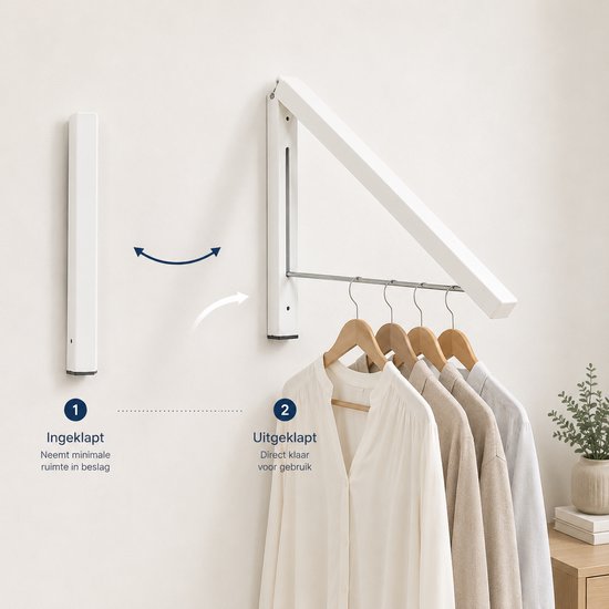 Kledingrek Inklapbaar - Creme wit - Ruimtebesparende Kledinghanger - Kapstop Inklapbaar - Inklapbare Kapstokken - Droogrek voor kleding - Kledingorganizer