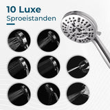 AKSA Home® Douchekop met Slang - Douchekop met Filter - 10 sproeistanden - Regendouche met Hoge Druk - Zilver