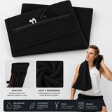 SparkNine Microvezel Handdoek - met ritsvak - S - 38x94 cm - zwart - handig & functioneel - sneldrogend - absorberend & super zacht
