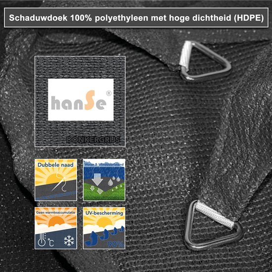 HanSe® Schaduwdoek Rechthoek Waterdoorlatend 1,5x2 m