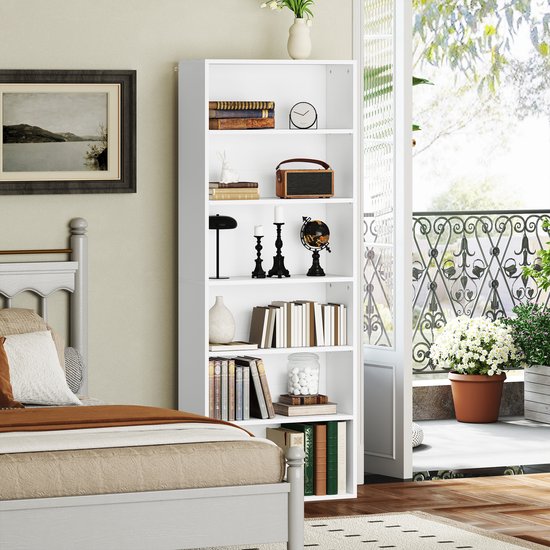 4goodz Boekenkast met 6 Verstelbare Planken - 24x60x158 cm - Wit