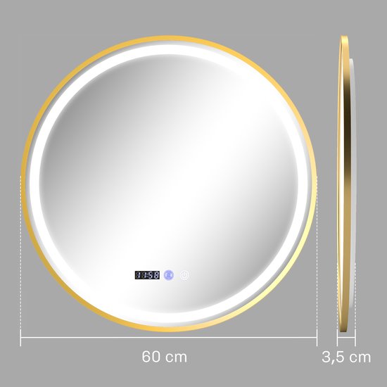 Ronde Badkamerspiegel met LED-verlichting, Badspiegel met Anti-Condensfunctie, Touchbediening, Display