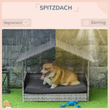 4goodz Rattan Hondenbed in huis vorm met Kussen 69x98x70 cm
