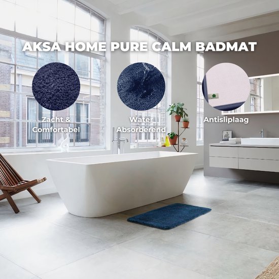 AKSA Home® Badmat 50x80 cm - Douchemat antislip - Badmat antislip - Badkamermat - Vloerkleed - Donkerblauw