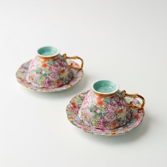 Vintage Bloemen Koffiekop & Schotel Set – Luxe Thee- en Koffieservies met Gouden Lepel – Elegant & Tijdloos
