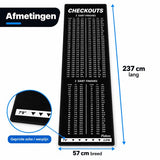 Dartmat met Oche & Checkout Tabel – 237 x 57 cm – Dartmat met Werplijn 2,37 m – 2 & 3 Dart Finishes – Antislip Dartmat – Zwart