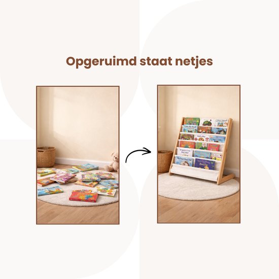 Kinderboekenkast - Bruin - Hout met Linnen - Kinderboekenrek - Boekenrek Kinderkamer