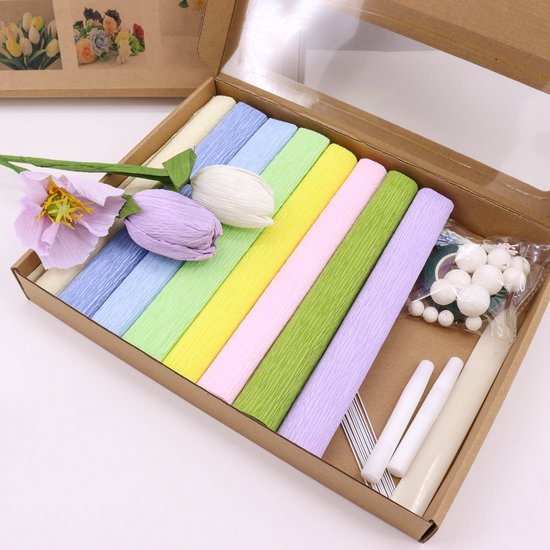 DIY Bloemen Knutselset van Crêpepapier – Maak Zelf Papieren Bloemen & Boeket – Creatieve Hobby Set voor Volwassenen & Kinderen – Inclusief Instructies