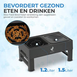 NovaWare Voerbak Kat en Hond – Met Standaard – Verstelbare & Verhoogde Voerbak - Anti lek Drinkbak - Slow Feeder Hondenvoerbak - Dubbel – Zwart