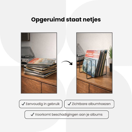 LP Opbergsysteem - Zwart - Elpee Opbergrek - Platenrek van Metaal - Opbergrek LP - Vinyl OpbergSysteem - 50 tot 60 Platen - Bordenstandaard