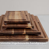 AKSA Home® 4-Delige Snijplankenset met Houder - Houten Snijplank met Sapgeul voor Keuken - Serveerplank - Kaasplank - Borrelplank - Acaciahout