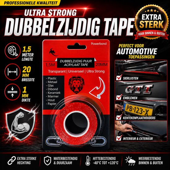 24ME® Pakket met 10 Rollen Dubbelzijdig Montagetape - Totaal 15 meter - Sterke Hechting - Transparant - Ultra Strong