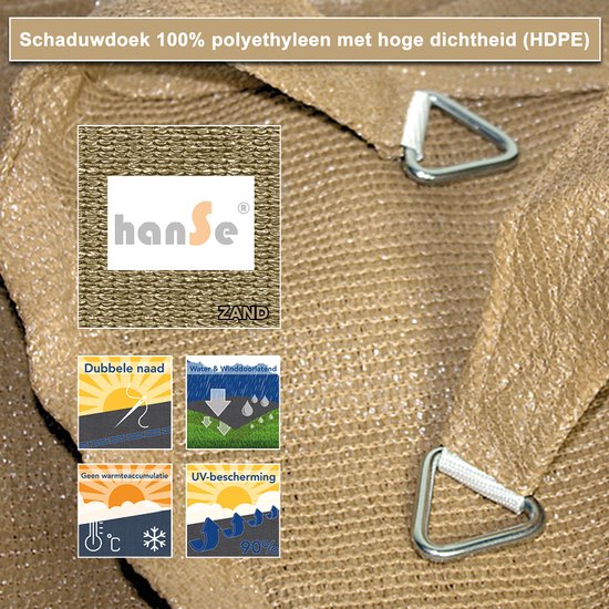 HanSe® Schaduwdoek Rechthoek Waterdoorlatend 1,5x2 m
