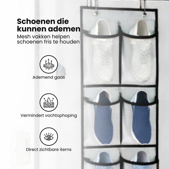 Schoenenkast Hangend - Schoenenzak 12 vakken - Opbergen van Schoenen aan Deur - Schoenenzak Wit - Oplossing voor rondslingerende schoenen - Hoogwaardige Schoenenkast