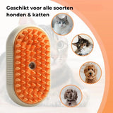 NOVIFY® Luxe Kattenborstel - Hondenborstel - Kattenkam met Massagefunctie - met Stoom - Kortharig - Langharig - Kaki